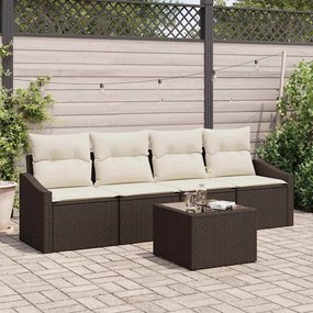 vidaXL Conjunto de Jantar para Jardim 5 Peças com Almofadas Marrom em Rattan Sintético