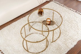 Conjunto de Mesa de Centro "Tavolino Vetro Nero" - Dourado - Design Mo