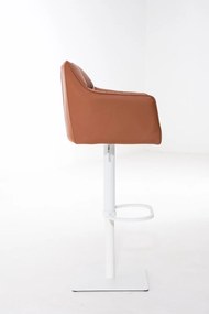 Banco de bar Damaso em couro sintético e com estrutura branca 64 x 88-113 x 45 cm Castanho claro