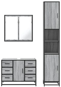 3 pcs Conjunto móveis casa de banho madeira proc. cinza sonoma