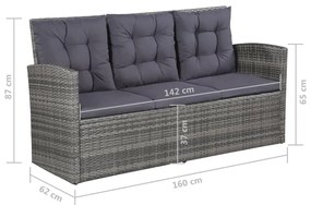 6 pcs conjunto lounge de jardim c/ almofadões vime PE cinzento