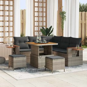 vidaXL Conjunto de Sofá de Jardim com 8 Peças e Almofadas Cinza Rattan Sintético Acácio