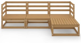 4 pcs conjunto lounge de jardim pinho maciço castanho mel