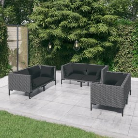 vidaXL 6 pcs conj. lounge jardim c/ almofadões vime PE cinzento-escuro