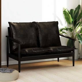 vidaXL Sofá de 2 lugares couro genuíno c/ madeira de acácia preto
