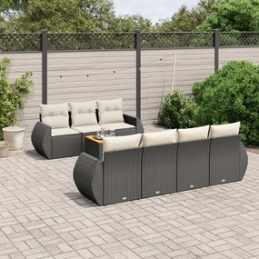 vidaXL 8 pcs conjunto sofás de jardim com almofadões vime PE preto