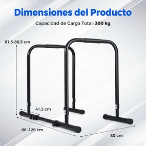 Barras Paralelas para Fundos Ajustáveis, 80 x 86 x 81,5 cm, Estrutura Metálica Robusta, Preto