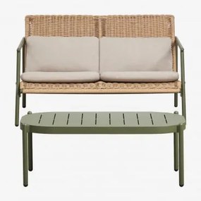 Conjunto De Jardim Com Sofá De 2 Lugares E Mesa De Centro Em Alumínio E Rattan Sintético Duroli Verde Azeitona Intenso - Sklum