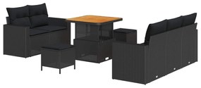 vidaXL Conjunto de Sofá de Jardim com almofada 8 pcs Preto vime PE
