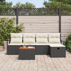 Conjunto de Sofás de Jardim de 6 Peças com Almofadas Preto Vime Sintét