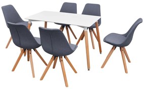 7 pcs conjunto de mesa e cadeiras de jantar branco/cinza-claro