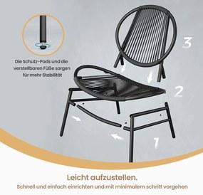 Conjunto de 3 móveis de varanda, conjunto de móveis de jardim com mesa e 2 cadeiras, Polyrattan PE Preto