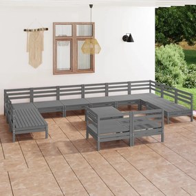 vidaXL 13 pcs conjunto lounge de jardim pinho maciço cinza