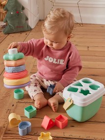 Conjunto caixa de formas e torre para empilhar multicolor