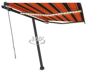 vidaXL Toldo autom. LED e sensor de vento 350x250 cm laranja/castanho