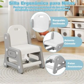Conjunto de mesa e cadeira para crianças com quadro negro inclinado, suporte para livros e prateleira côncava para maiores de 3 anos, cinza