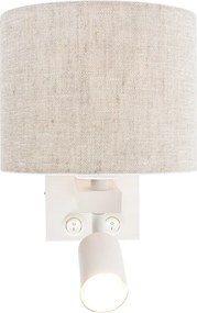 Candeeiro de parede branco com luz de leitura e abajur cinzento claro 18 cm - Brescia