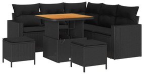 vidaXL Conjunto de Sofá de Jardim com almofada 8 pcs Preto