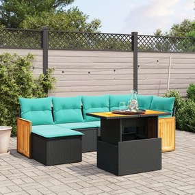 vidaXL 7 pcs conjunto de sofás p/ jardim c/ almofadões vime PE preto