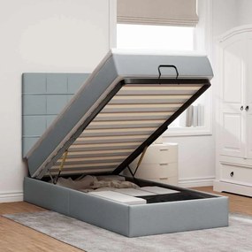 Cama Otomana com colchão &amp; LEDs 90x200 cm tecido cinzento claro