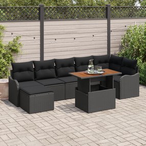 Conjunto de Sofá de Jardim vidaXL com Almofadas Preto Rattan Poliéster