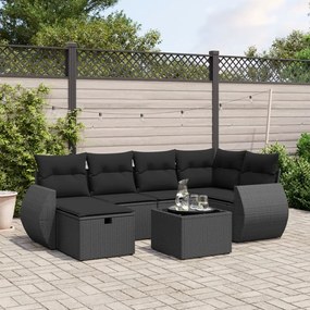 7 pcs conjunto de sofás p/ jardim c/ almofadões vime PE preto