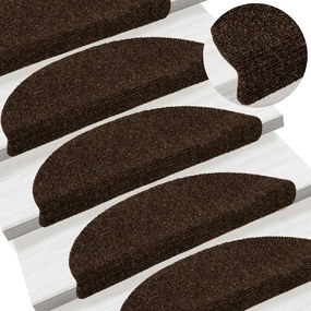 Tapetes escada autoadesivos 5 pcs 56x17x3 cm agulhado castanho