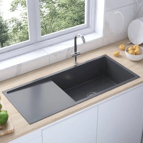 vidaXL Lava-louça de cozinha artesanal aço inoxidável preto