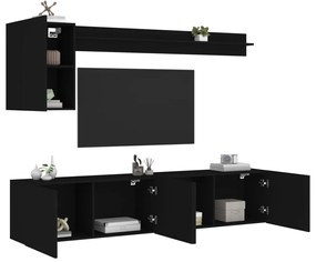 vidaXL 5 pcs móveis de parede p/ TV derivados de madeira preto