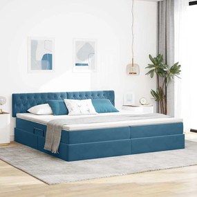 vidaXL Cama com arrumação e LED Azul Escuro 200 x 200 cm Veludo
