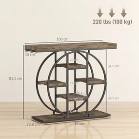 Mesa Consola de Entrada, 100 x 30 x 81,5 cm, 6 Prateleiras de Arrumação, Castanho Rústico