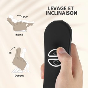 Poltrona elevatória elétrica com massagem e aquecimento, apoio para os pés, encosto reclinável, comando à distância e bolso lateral bege