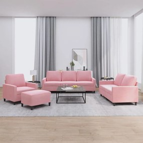4 pcs conjunto de sofás com almofadões veludo rosa