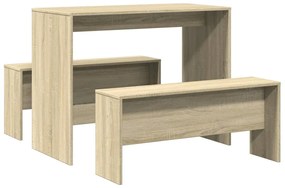 3 pcs conj. mesa jantar e banco deriv. madeira carvalho sonoma
