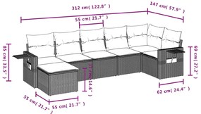 7 pcs conjunto de sofás p/ jardim com almofadões vime PE bege