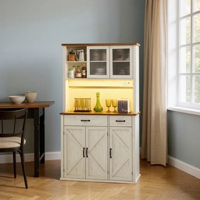 Aparador, armário de cozinha, com iluminação 39,5 x 80,5 x 180,6 cm Branco vintage