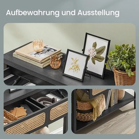Mesa consola com prateleira aberta estilo boho 30 x 100 x 80 cm Preto cinza
