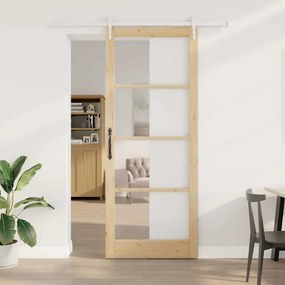 Porta Deslizante vidaXL com Conjunto de Ferragens 93x232 cm Madeira Sólida de Pinheiro