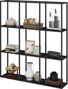 Prateleira de parede industrial com 9 compartimentos 87,5 x 18 x 100 cm, prateleira modular em metal para objetos de coleção, preta