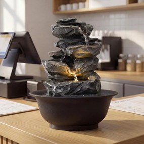 Fonte de mesa em cascata com bola de cristal giratória 21,5 x 26 cm, luz LED colorida, caudal ajustável, bomba silenciosa, decoração zen para casa e e