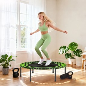 Trampolim de Fitness Adultos Ø114 cm com Estrutura de Aço Reforçada para Treino de Pernas Corpo Verde e Preto