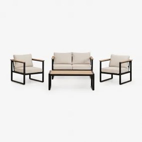 Conjunto De Jardim Com Sofá De 2 Lugares, 2 Poltronas E Mesa De Centro Em Alumínio E Madeira De Acácia Lipov Preto - Sklum