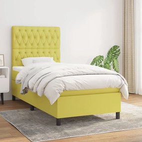 vidaXL Cama com molas/colchão 100x200 cm tecido verde