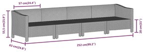 9 pcs conjunto lounge de jardim c/ almofadões vime PE cinzento