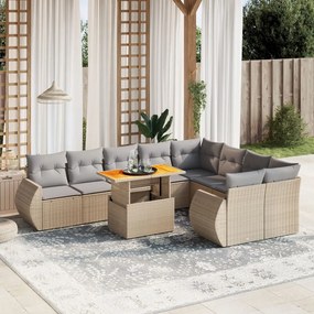 10 pcs conjunto de sofás p/ jardim com almofadões vime PE bege