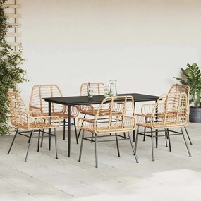 Conjunto jantar jardim 7 peças vidro vime PE castanho