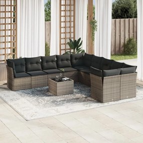 11 pcs conjunto sofás de jardim c/ almofadões vime PE cinzento