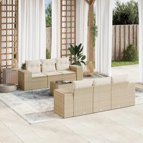 7 pcs conjunto de sofás p/ jardim com almofadões vime PE bege