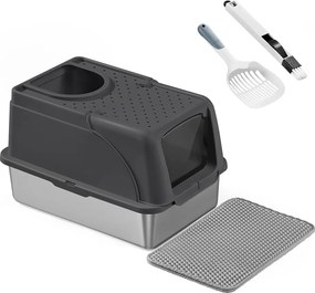 Caixa de areia para gatos 61 x 41 x 36,5 cm aço inoxidável e plastico Preto