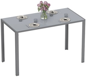 Mesa de Refeição com tampo em vidro temperado120x60x75 cm  Retangular para 4-6 pessoas com Pés de Metal Multifuncional Cinza